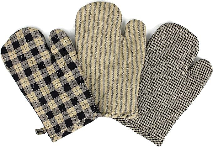 Rustic Covenant Woven Cotton Farmhouse Oven Mitts, Set of 3, 7 inches x 10.5 inches, Antique Blac... | Amazon (US)