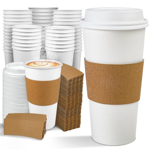 Ginkgo 100 Pack 20 oz Disposable Paper Coffee Cups with Lids and Sleeves, To Go Hot Coffee Cups for Business, Office, Cafes and Parties | Amazon (US)