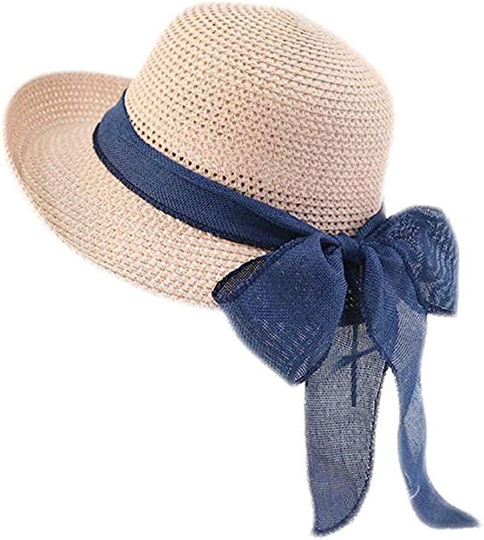Cyiecw Women's Sun Straw Hat, Big Brim Hat Bowknot Summer Hat Foldable Roll up Floppy Sunhat Beac... | Amazon (US)