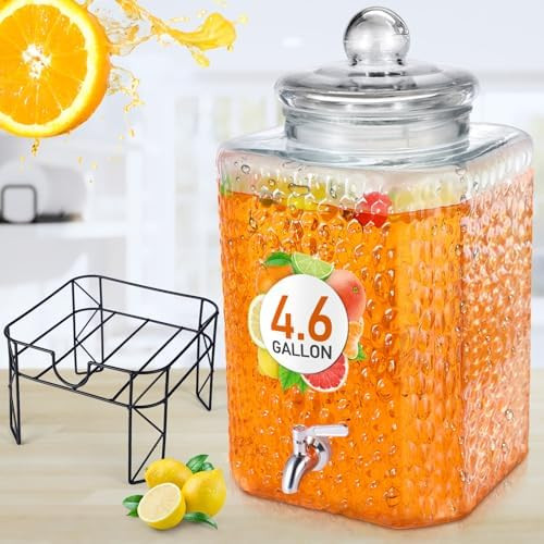 Honeydak 4.6 Gallon Glass Beverage Dispenser with Stand Stainless Steel Spigot Glass Lid Leakproo... | Amazon (US)