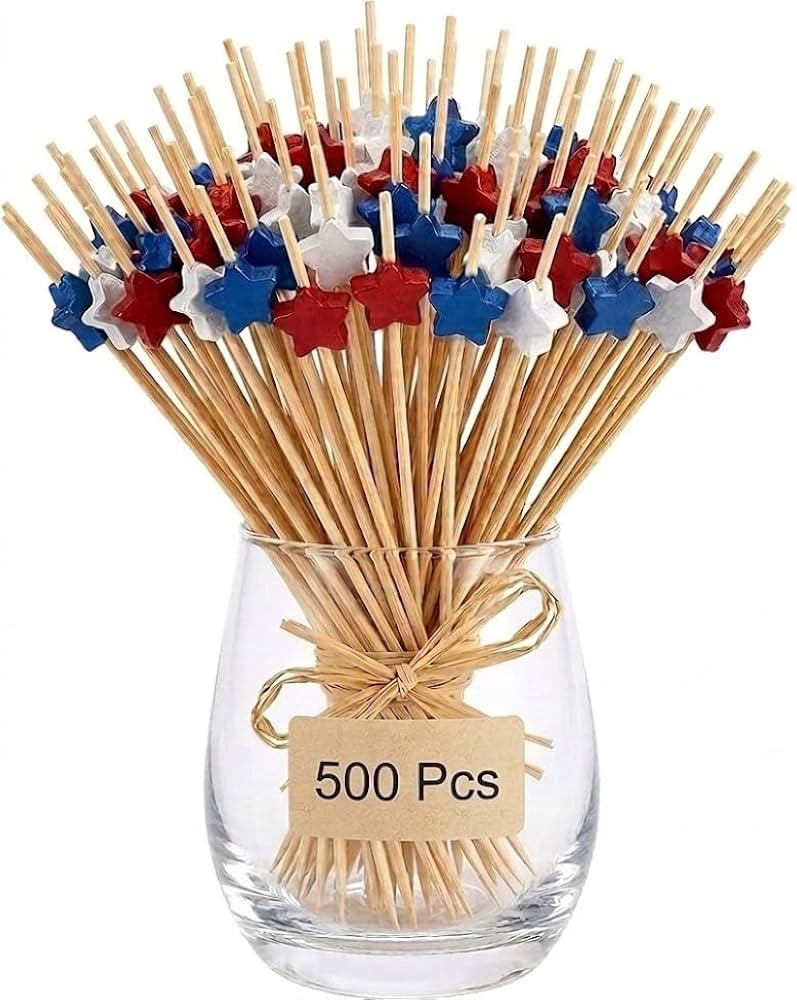 500 Pcs 4th of July Cocktail Picks, 4.7" Red White Blue Star Bamboo Skewers, Decorative Appetizer... | Amazon (US)