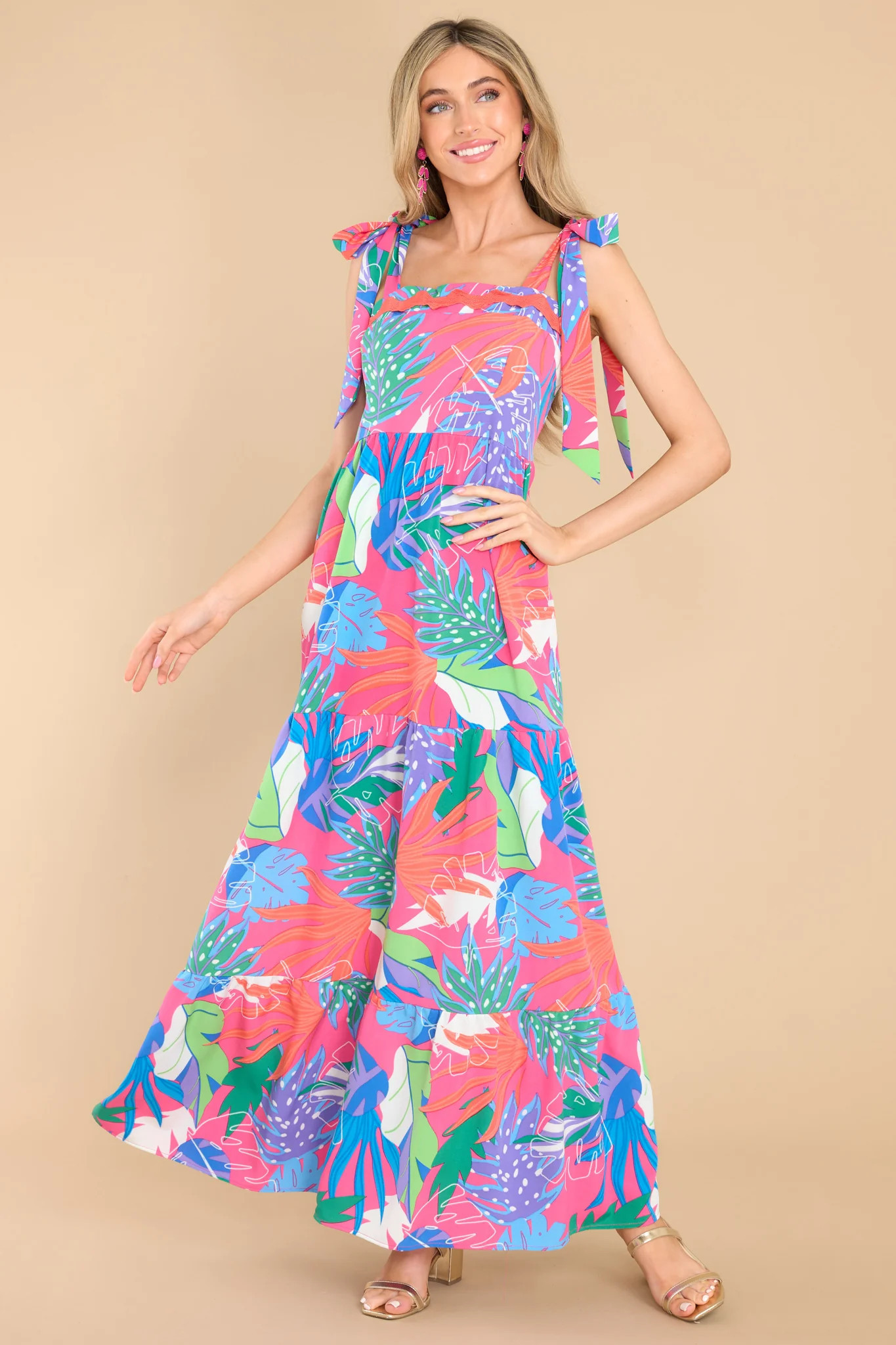 What A Day Hot Pink Tropical Maxi Dress | Red Dress 