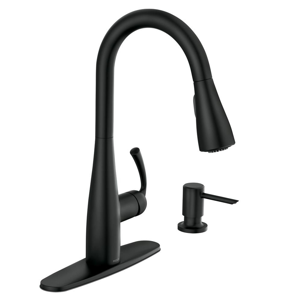 Essie Single-Handle Pull-Down Sprayer Kitchen Faucet with Reflex and Power Clean in Matte Black | The Home Depot
