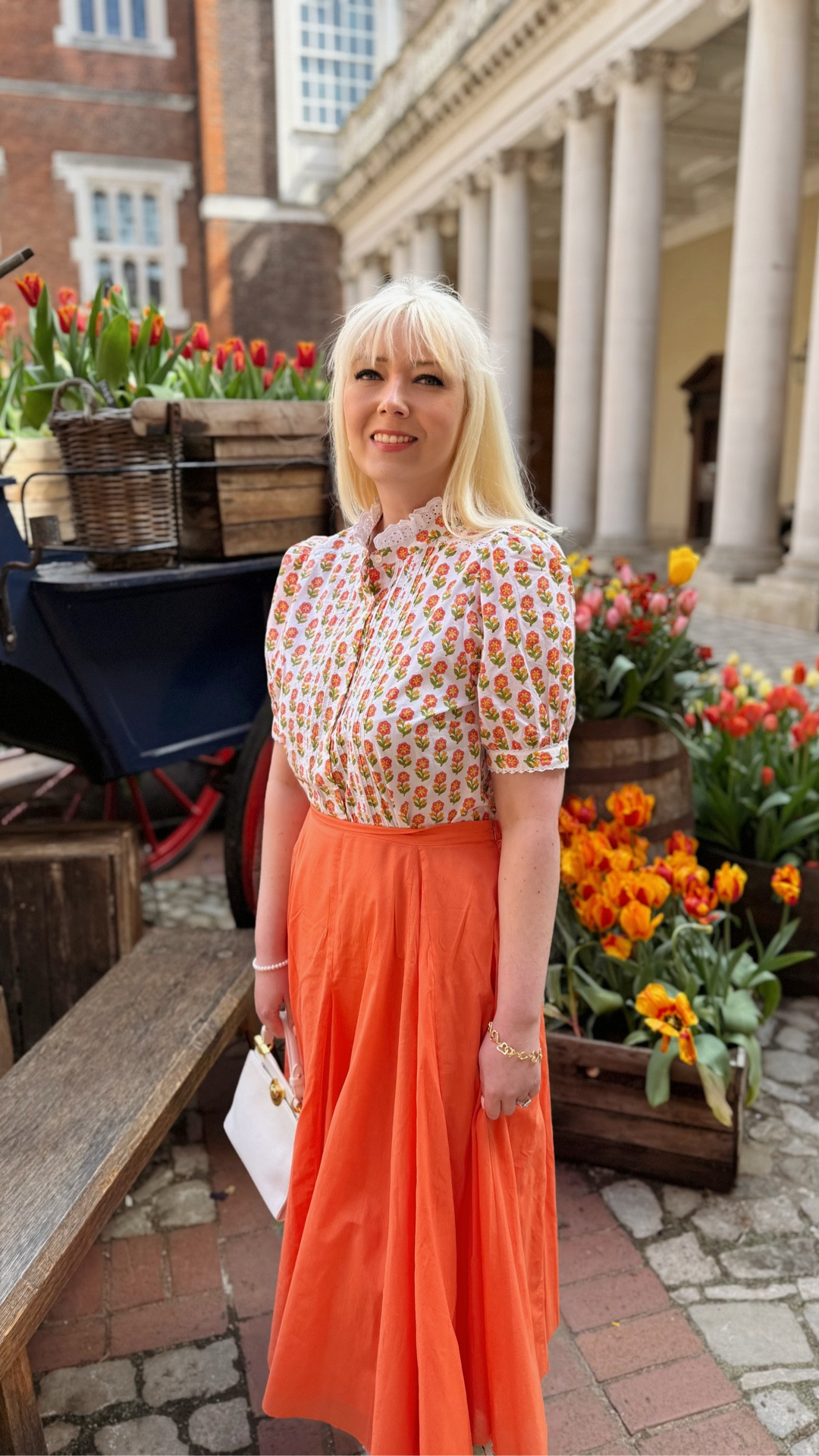 Catch this adorable screen block print floral blouse and orange midi skirt now! They are perfect for spring sunshine or summer heatwaves and can also be dressed up for a wedding guest / event outfit ☀️ 

#LTKsummer #LTKspring #LTKuk