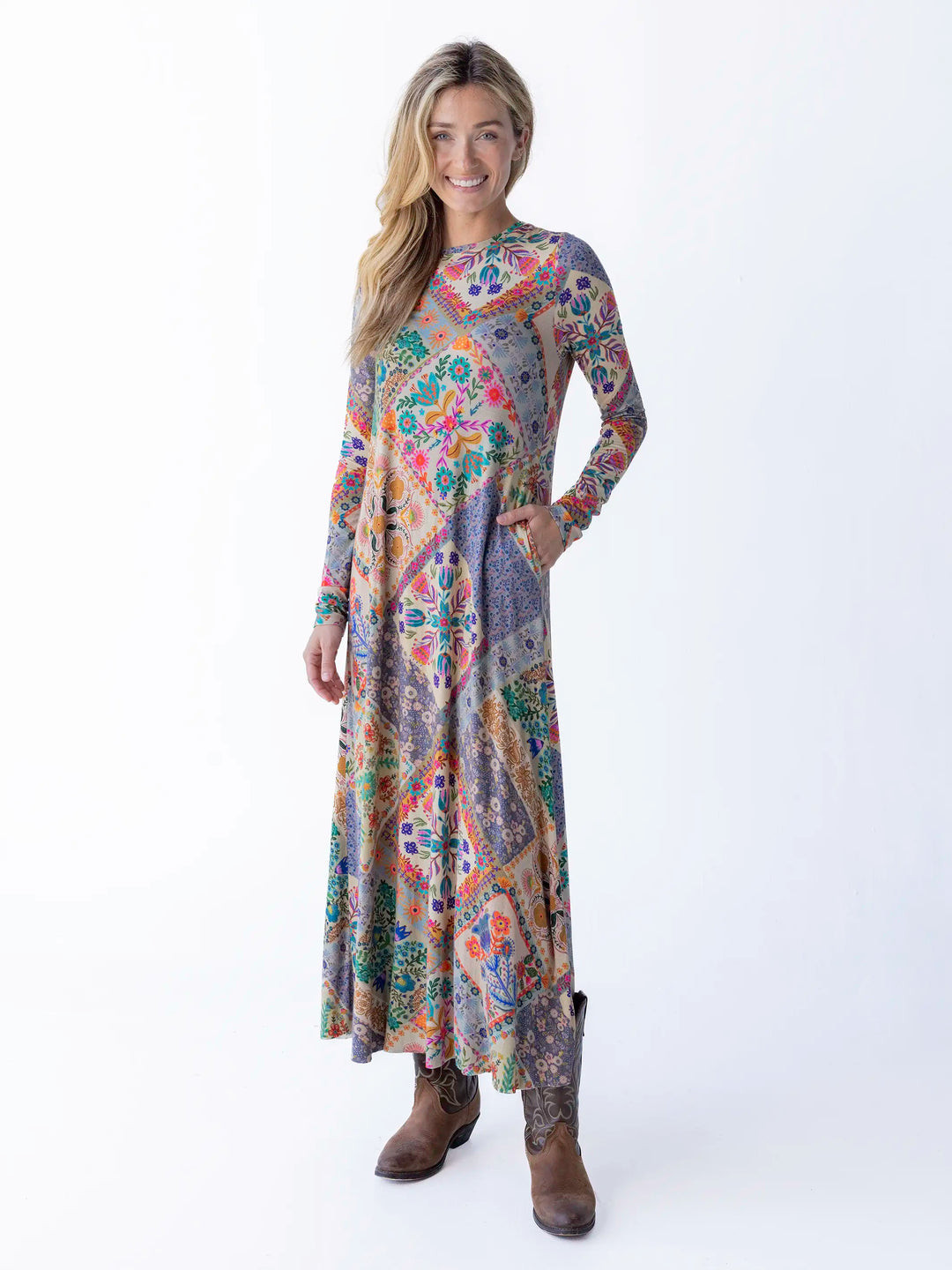 Stevie "ButterSoft" Knit Maxi Dress - Mandala Folk Patchwork | Natural Life