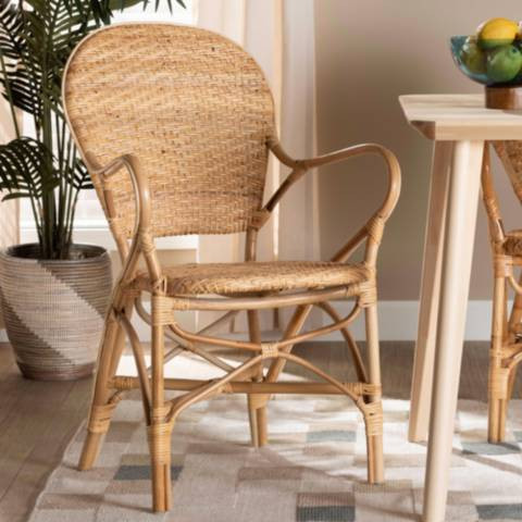 Baxton Studio Genna Natural Brown Rattan Dining Chair | Lamps Plus