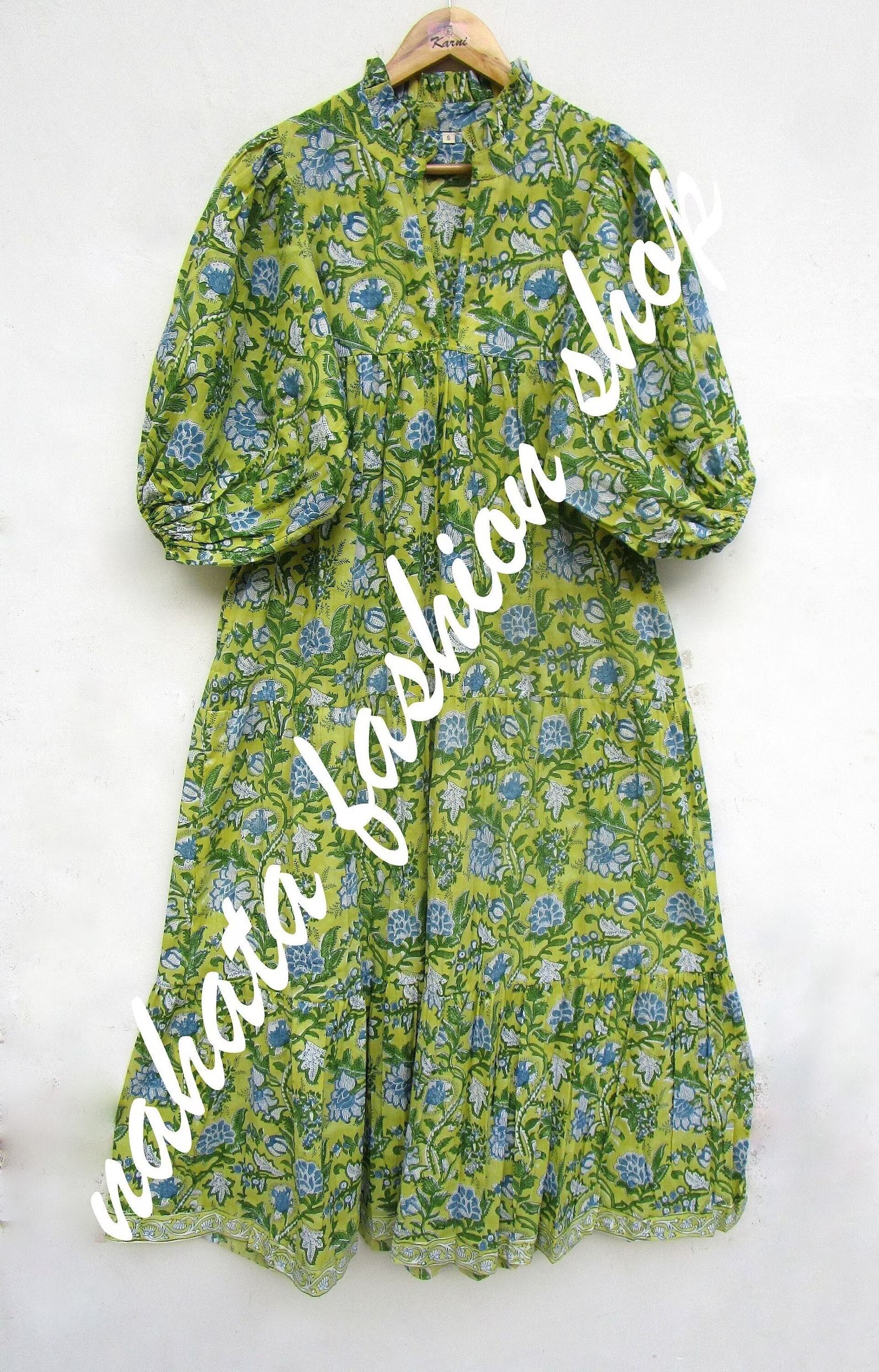lemon yellow printed cotton long maxi dress - v neckline summer maxi dress - 3/4th sleeve boho ma... | Etsy (US)