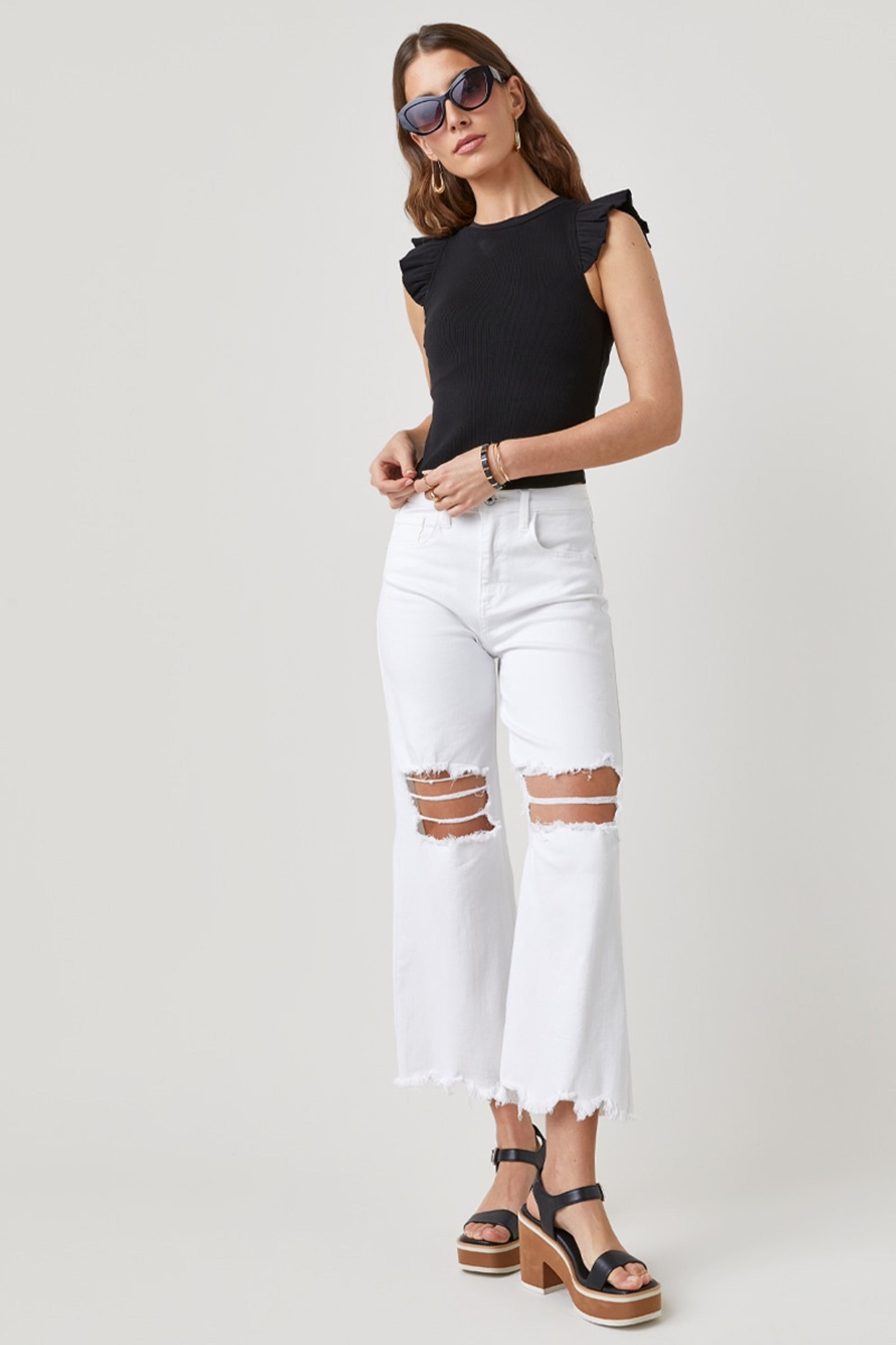 Logan Flutter Sleeve Rib-Knit Tee | Francesca's