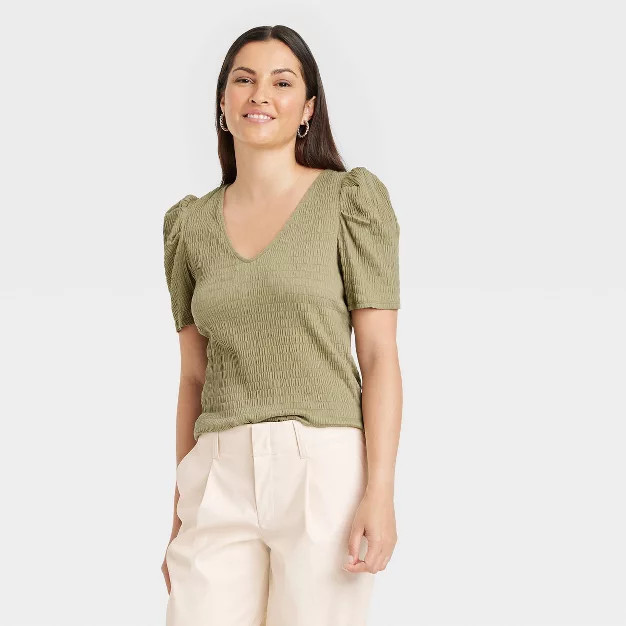 Women's Puff Short Sleeve V-Neck Top - A New Day™ | Target
