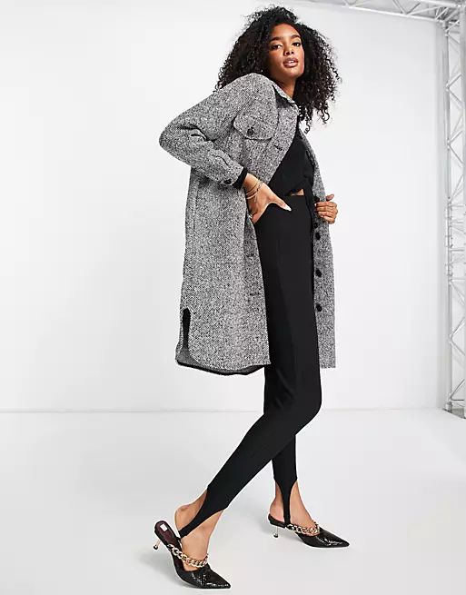 Vero Moda longline shacket in textured black | ASOS (Global)