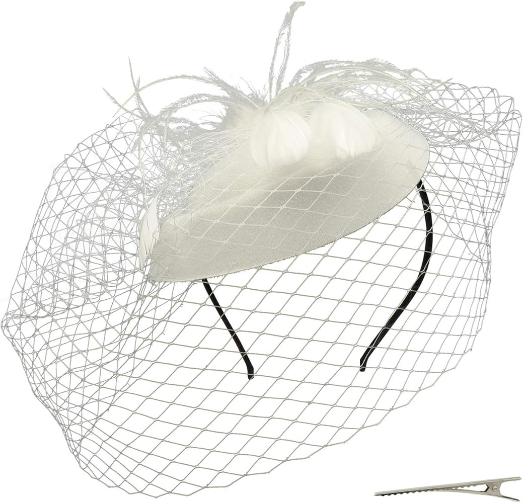 Umeepar Pillbox Fascinator Hat Wedding Tea Party Hat for Women Feather Headband Hair Clip with Ve... | Amazon (US)