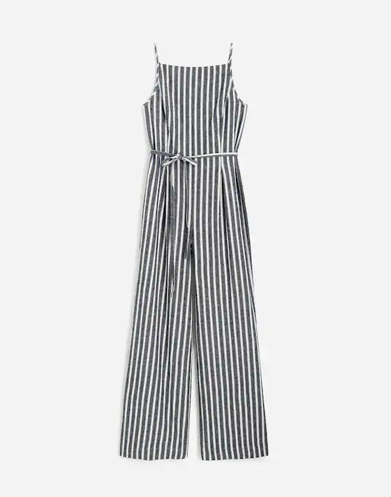 Pleated Wide-Leg Jumpsuit in Pinstripe Linen | Madewell