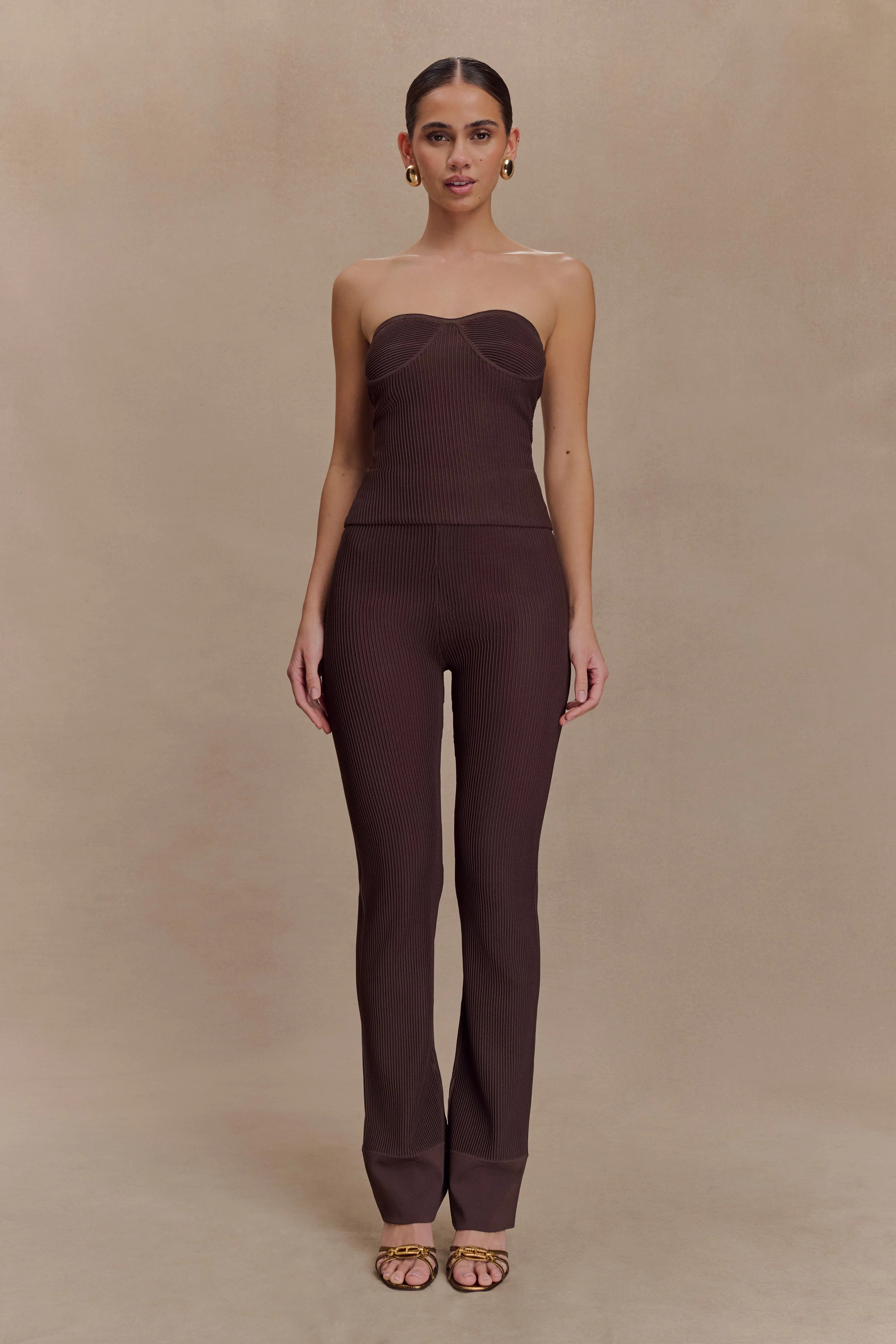 Ribbed Knit Pants - Chocolate | MESHKI US