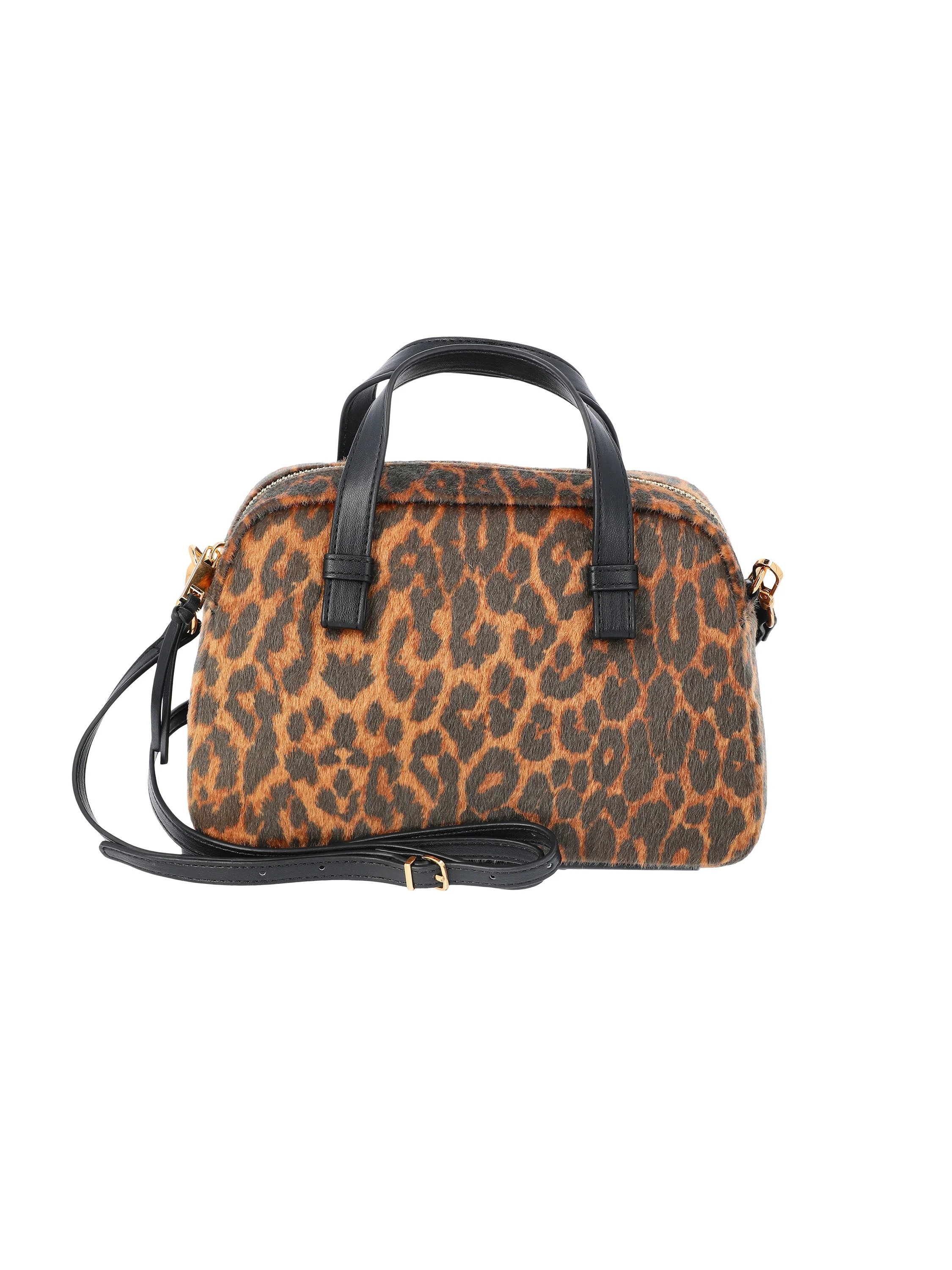 Time and Tru Women's Faux Fur Mini Satchel Bag with Crossbody Strap, Leopard | Walmart (US)