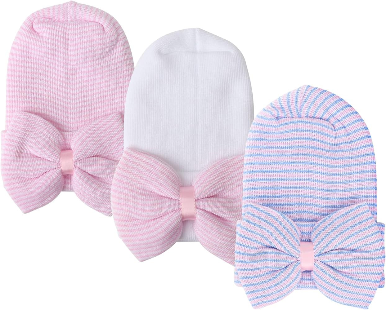 DRESHOW BQUBO Newborn Hospital Hat Infant Baby Hat Cap with Big Bow Soft Cute Knot Nursery Beanie | Amazon (US)