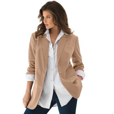 Roaman's Plus Size Relaxed Boyfriend Blazer - 22 W, Brown Sugar | Target