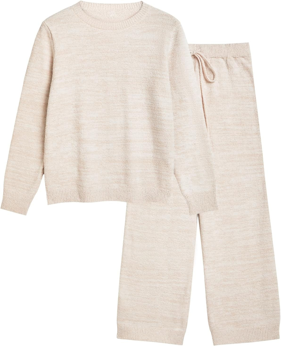Women Crew Neck Pajama Set Soft Heathered 2-Piece Lounge Sleepwear | Amazon (US)