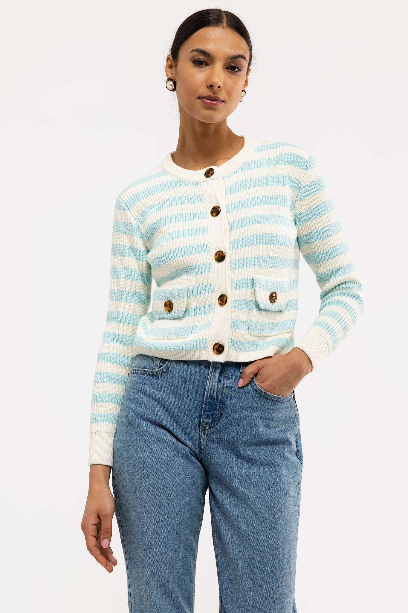 Laurel Sweater - Cream/Seasalt Stripe | Smith and Quinn