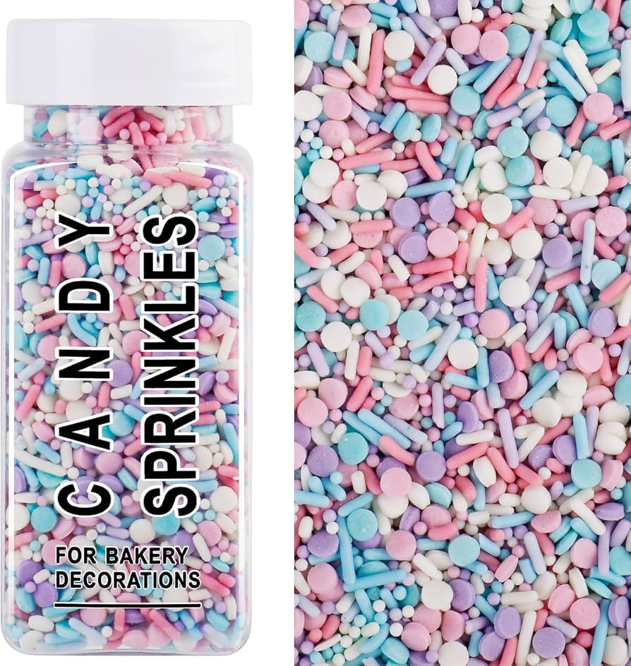 Pastel Sprinkles for Cake Decorating, 4.6oz Edible Blue Purple Pink White Nonpareils Jimmies and ... | Amazon (US)