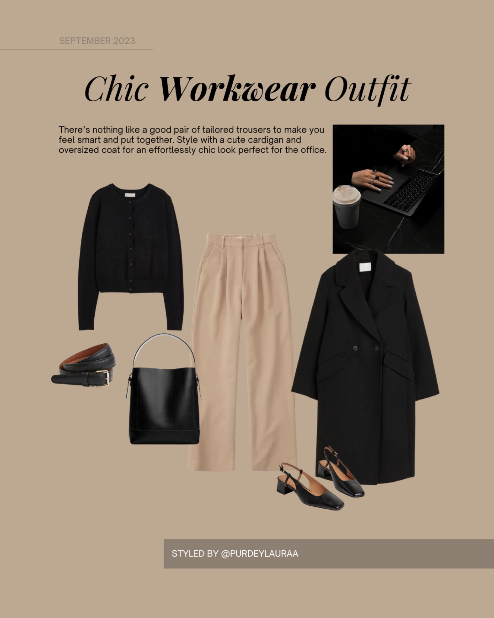 Chic workwear, beige tailored trousers, Abercrombie, H&M, black coat, Mango, black handbag, Flattered shoes 

#LTKeurope #LTKstyletip #LTKworkwear