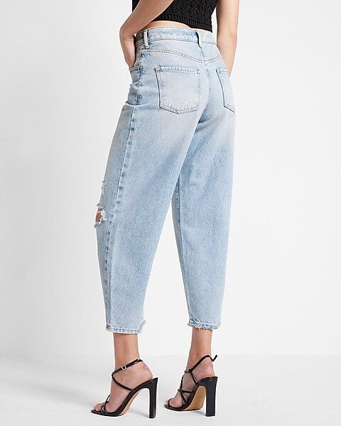 High Waisted Light Wash Ripped Balloon Leg Jeans | Express