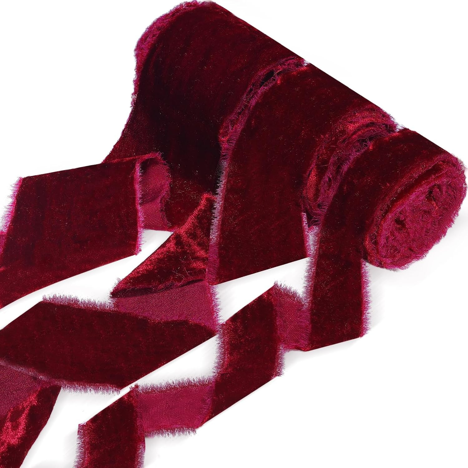 3 Roll Christmas Silk Velvet Burgundy Red Ribbon, Vintage Velvet Wrapping Ribbon with Raw Edge Fringe for Xmas Bow Wreath Wrapping Floral Bouquets - Total 9 Yards (1'', 2'', 3'' Width) | Amazon (US)