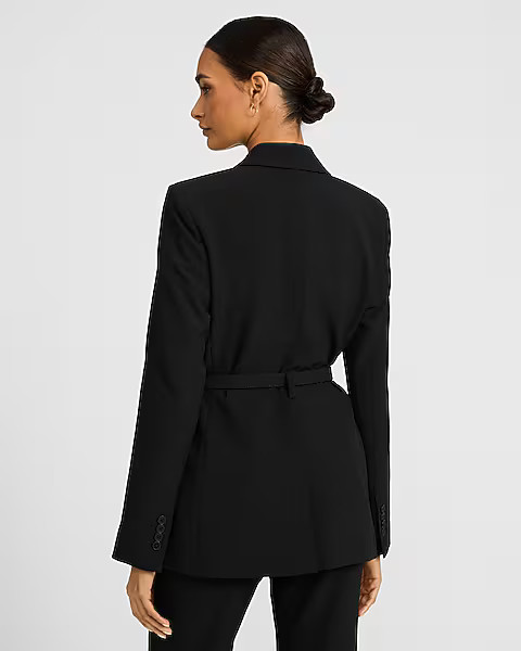 Studio Stretch Twill Fitted Belted Blazer | Express