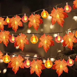 3 Pack Fall Garland with Pumpkin Lights Enlarged Maple Leaves 30Ft 60LED | Amazon (US)