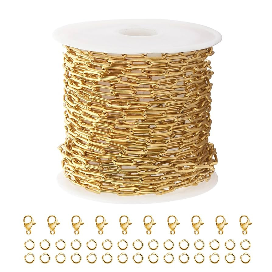 Kyutong 5M Gold Plated Necklace Chain for Jewelry Making 304 Stainless Steel Paperclip Chain Roll... | Amazon (US)