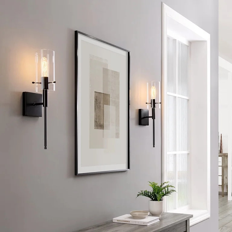 Kyrid Black Iron Armed Wall Sconce Set of 2, Modern Wall Sconce Light for Hallway, Stairway, Livi... | Walmart (US)