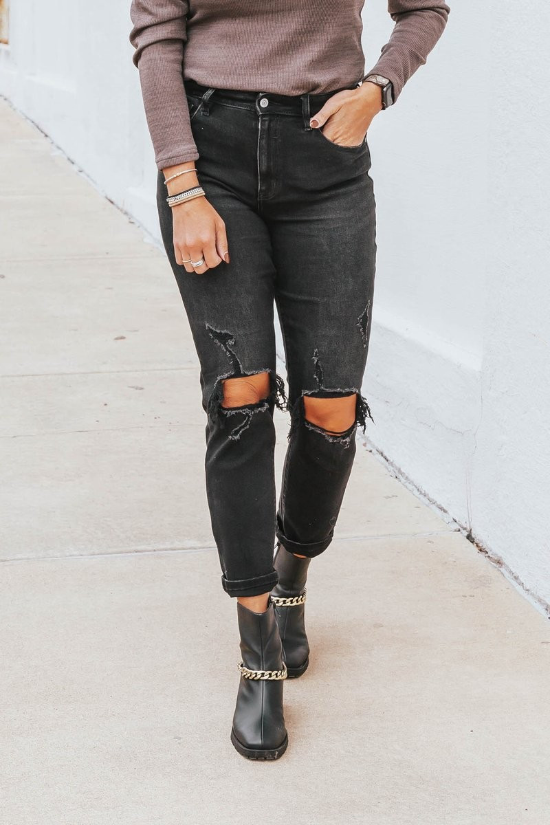 Making Memories Black Distressed High Rise Ankle Jeans | Apricot Lane Boutique