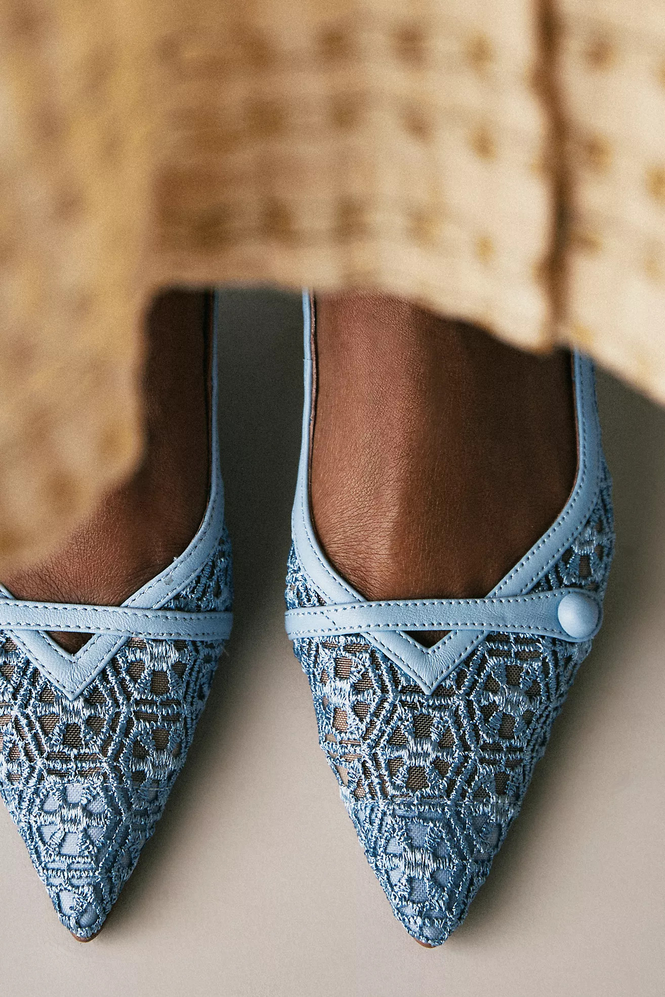 Bibi Lou Embroidered Mesh Slingback Kitten Heels | Anthropologie (US)