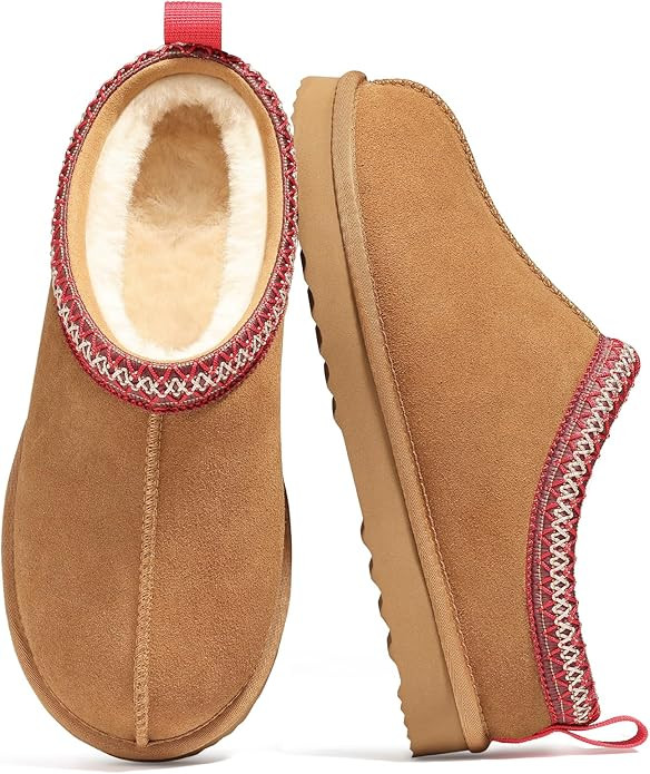 Genuine Suede Fuzzy Slippers for Women Winter Warm House Shoes Cozy Mini Boots for Indoor Outdoor | Amazon (US)