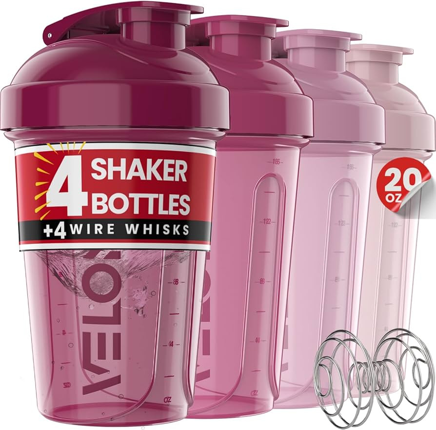 VELOMIX -4 PACK- 20 OZ Protein Shaker Bottles for Protein Mixes, Shaker Cups for Protein Shakes, ... | Amazon (US)