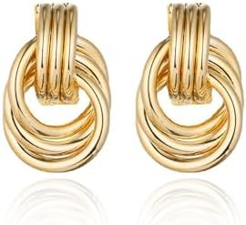 Gold and Silver Two Tone Knot Earrings for Women Gold Statement Earrings Elegant Chunky Double Ho... | Amazon (US)