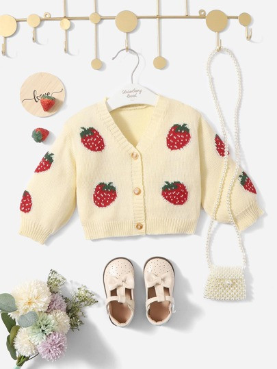 SHEIN Baby Strawberry Embroidery Cardigan | SHEIN
