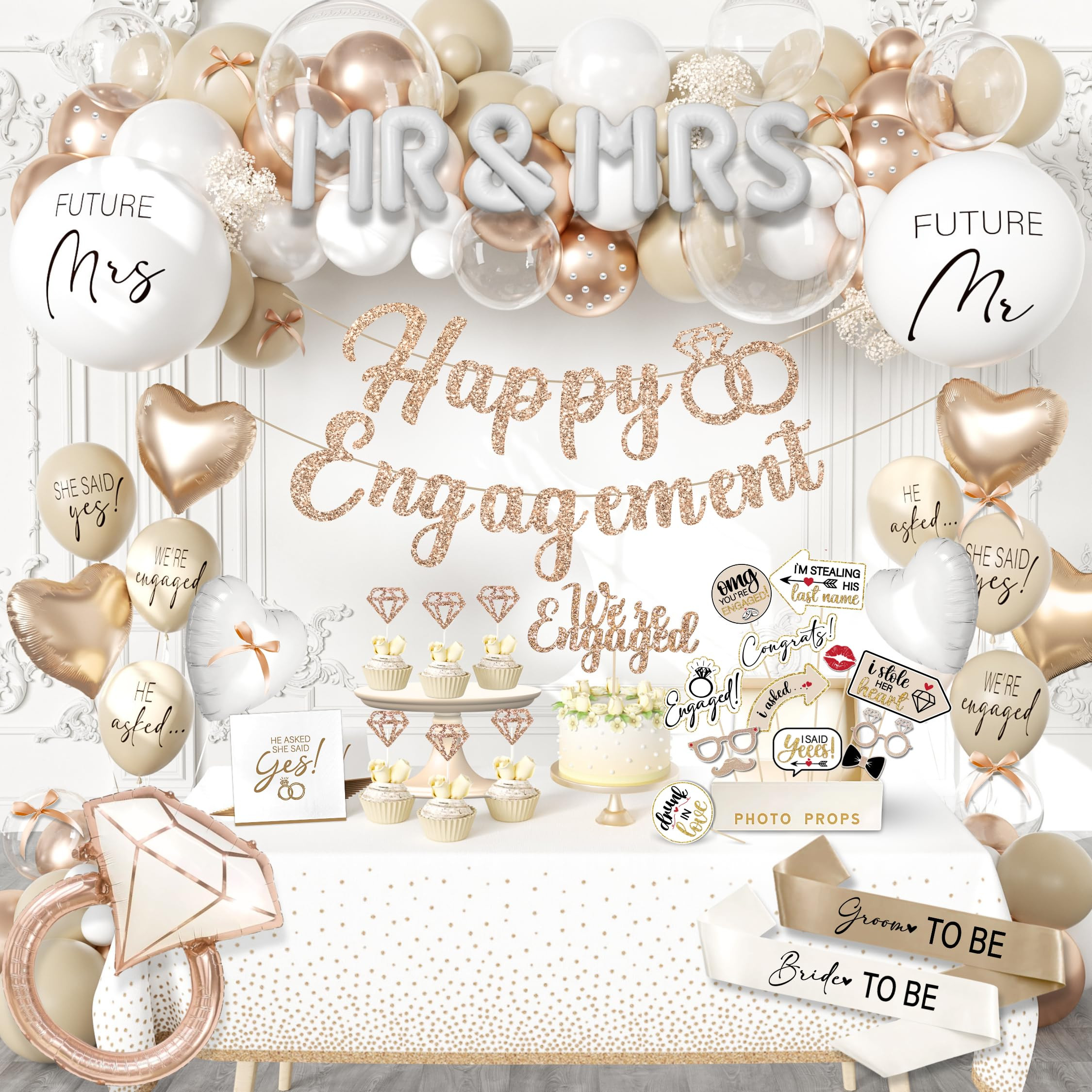 261 Pc Premium Engagement Party Decorations Kit – Elegant Mr. & Mrs. Wedding Balloons, Happy En... | Amazon (US)