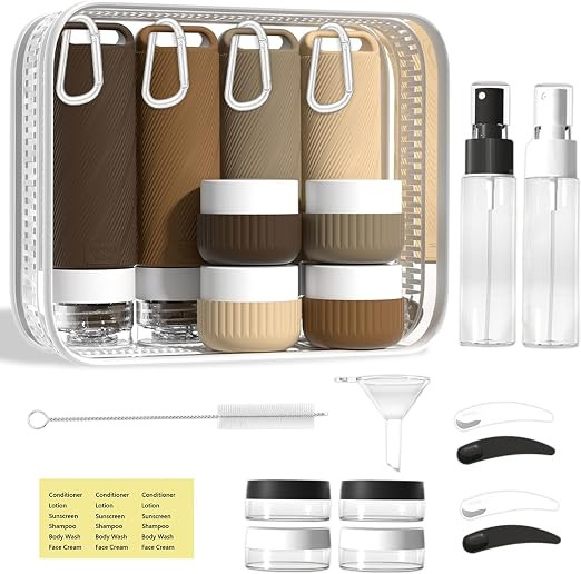 Travel Toiletry Containers 26Pcs Silicone Leakproof TSA Approved Set | Travel Bottles with Hangin... | Amazon (US)