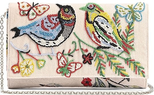 America and Beyond Birds in Paradise Clutch Cream Embellished Flap Beaded Handbag Bag NEW | Amazon (US)