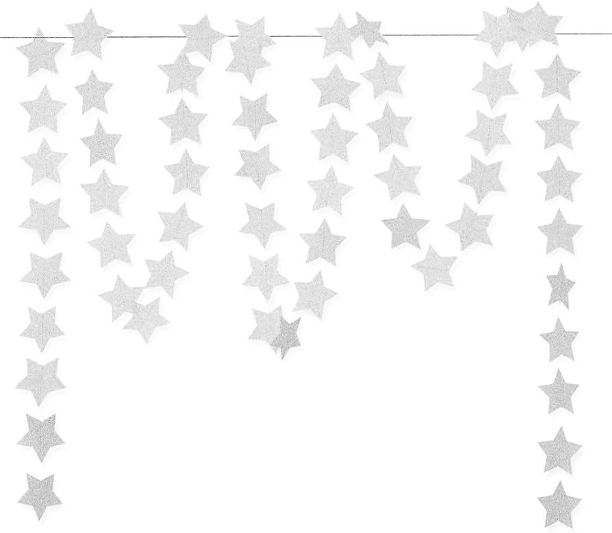 Aonor Glitter Silver Paper Star Hanging Garland - Twinkle Star Banner for Baby Shower Backdrop, B... | Amazon (US)