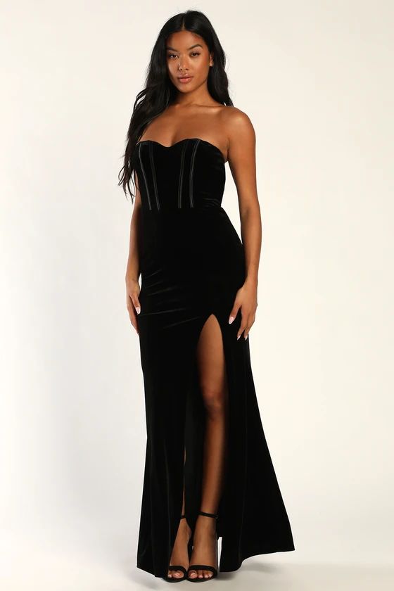Stunning Evening Black Velvet Strapless Mermaid Maxi Dress | Lulus (US)