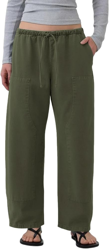 Barrel Pants Womens Double Knee Drawstring Waist Baggy Wide Leg Trousers Cotton Wash Casual Hikin... | Amazon (US)