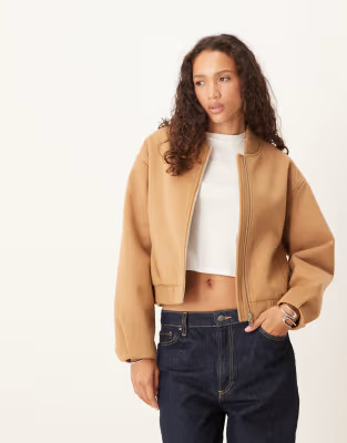 JDY heavyweight textured bomber jacket in camel | ASOS (Global)