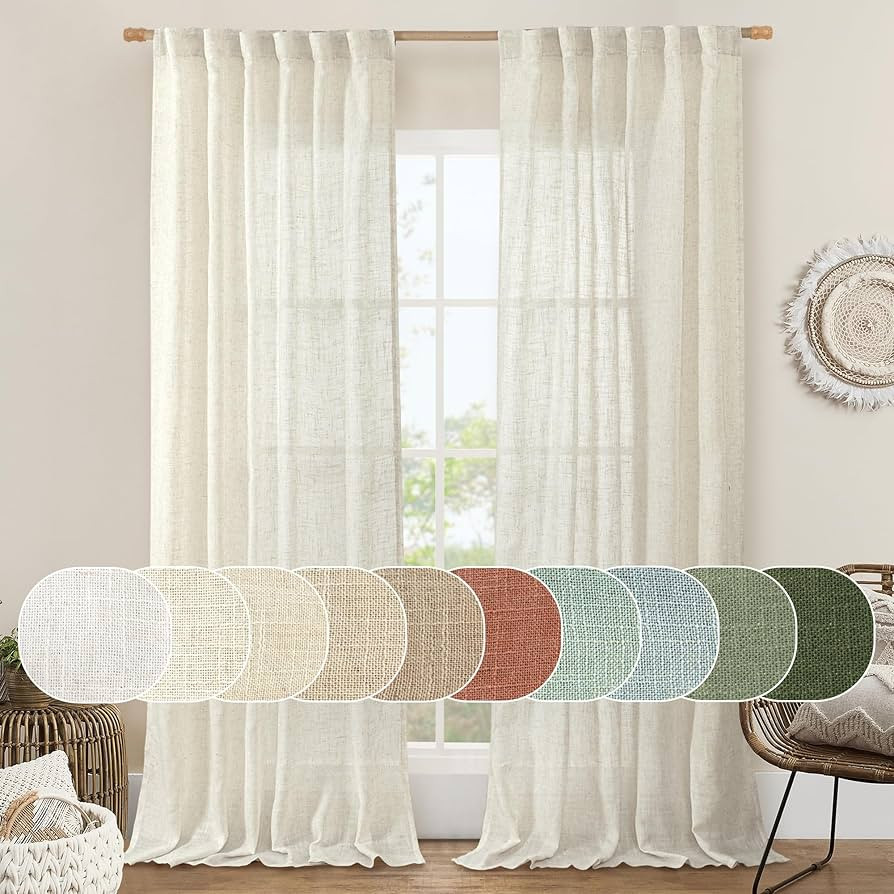 LAMIT Natural Ivory Semi Sheer Linen Curtains 84 inch Long 2 Panels, Cream White Light Filtering ... | Amazon (US)
