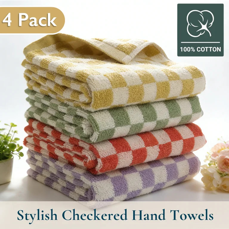 ComfiTime 100% Cotton Checkered Hand Towels - Soft Checkerboard Bathroom Face Towels, Absorbent &... | Walmart (US)