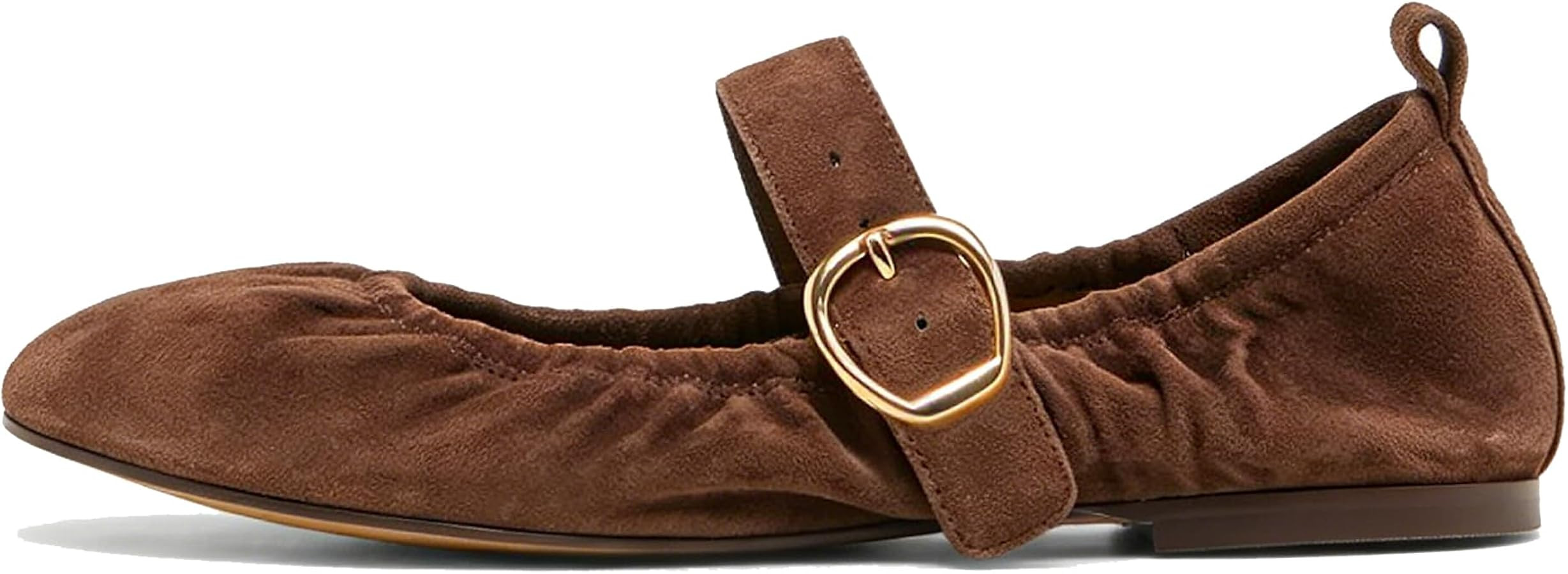 Women's Ruched Ballet Flats Buckle Strap Mary Jane Flat Shoes Slip On Soft Faux Suede Round Toe C... | Amazon (US)