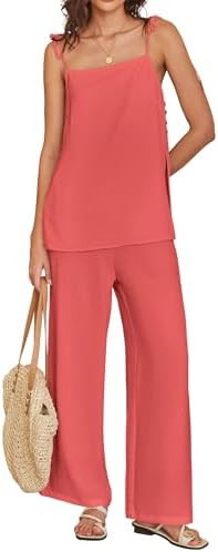 ANRABESS Womens 2 Piece Summer Sets, Casual Sleeveless Top and Wide Leg Pants Set, Loose Loungewe... | Amazon (US)