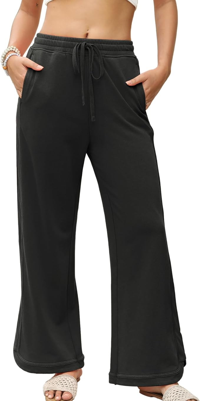 Hixiaohe Women's Casual Wide Leg Sweatpants High Waist Baggy Acid Wash Pants Drawstring Athletic ... | Amazon (US)