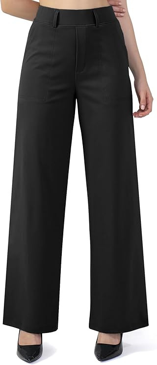 Womens Wide Straight Leg Work Pants Pull On Dress Pants Business Casual Trousers Slacks with Pock... | Amazon (US)