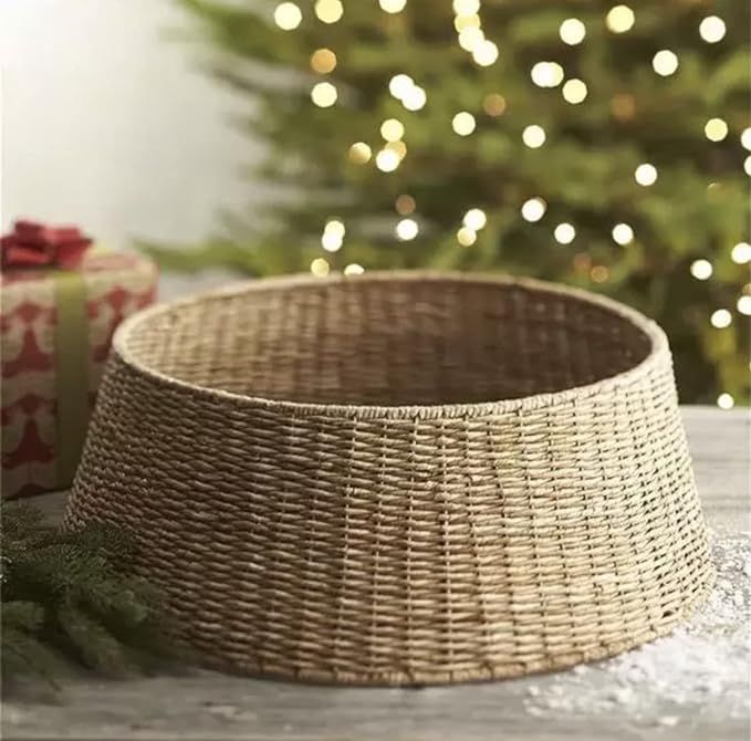 Farmhouse Christmas Tree Collar - Rustic Holiday Decoration - Natural Woven - Base Cover for Chri... | Amazon (US)